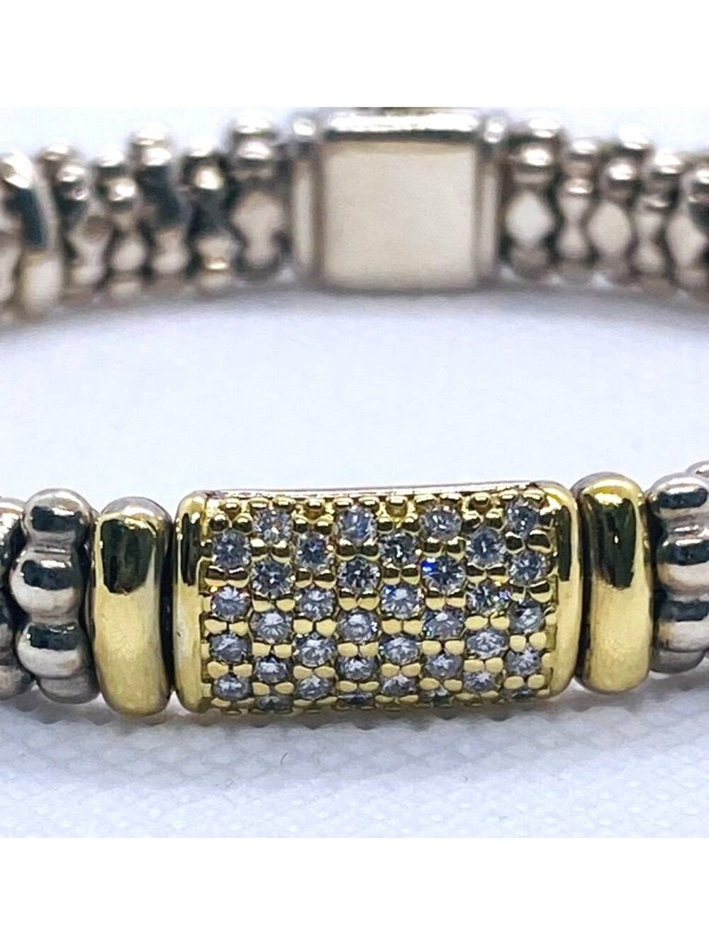 Lagos Caviar Sterling Silver 925 18K 750 Pave Diamond Bracelet 6.75"